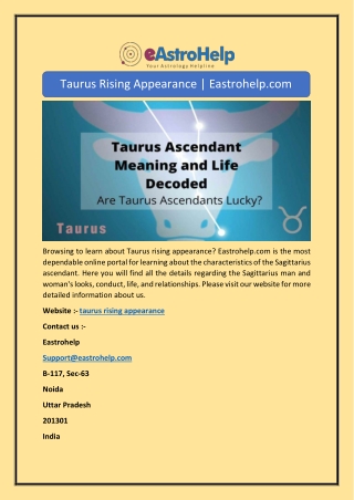 Taurus Rising Appearance | Eastrohelp.com