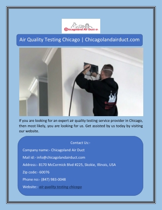 Air Quality Testing Chicago | Chicagolandairduct.com