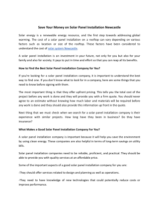 Save Your Money on Solar Panel Installation Newcastle