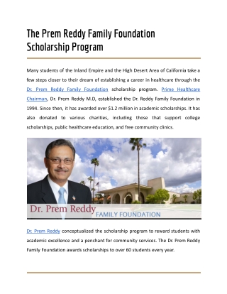 The Prem Reddy Family Foundation Scholarship Program