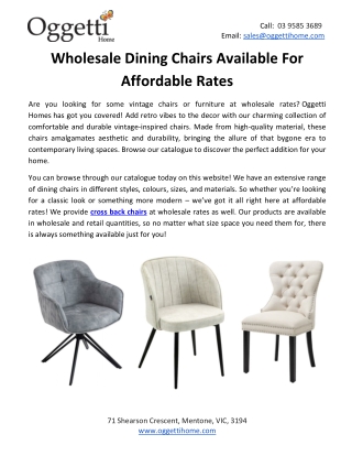 Wholesale Dining Chairs Available For Affordable Rates