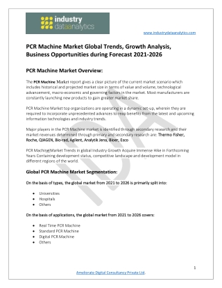 PCR Machine Market Recent Demands and Forecast to 2026