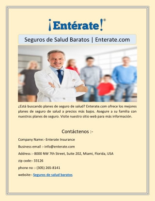 Seguros de Salud Baratos | Enterate.com