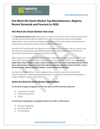 Hot-Work Die Steels Market Future Prospects and Forecasts to 2026