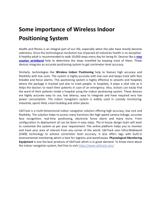 UbiTrack - Some importance of Wireless Indoor Positioning System