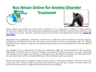 Buy Ativan Online for Anxiety Disorder Treatment