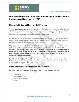 Non-Metallic Gasket Sheet Market  Development Opportunities and Forecast to 2026