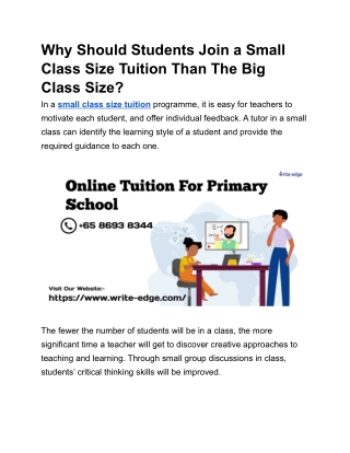 Why Should Students Join a Small Class Size Tuition Than The Big Class Size