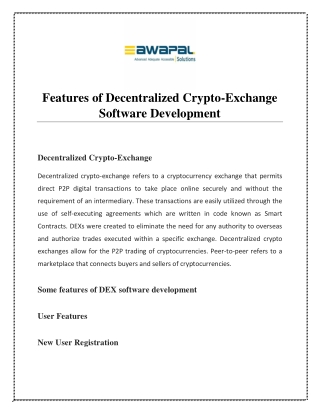 Features of Decentralized Crypto-Exchange Software Development