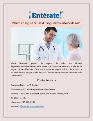 Planes de seguro de salud | Segurodesaludydevida.com