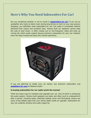 Here’s Why You Need Subwoofers For Car