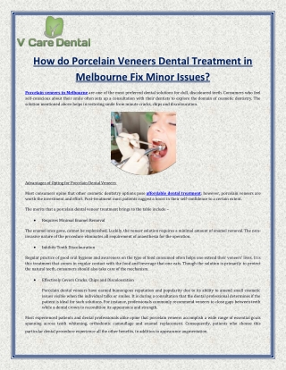 How do Porcelain Veneers Dental Treatment in Melbourne Fix Minor Issues