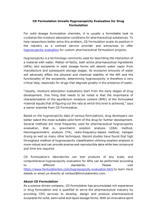 CD Formulation Unveils Hygroscopicity Evaluation for Drug Formulation