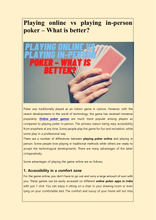 Which is better, Playing Online or Playing in Person Poker