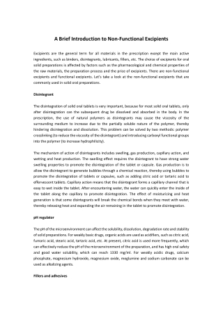 A Brief Introduction to Non-Functional Excipients
