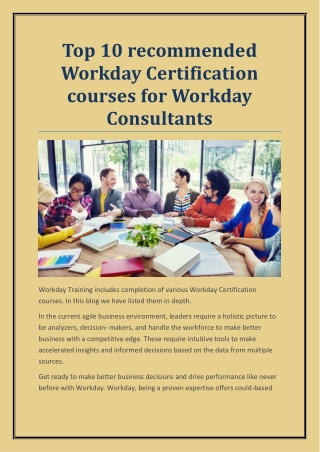 Top 10 recommended Workday Certification courses for Workday Consultants