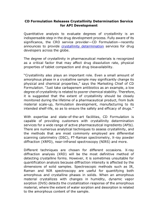 CD Formulation Releases Crystallinity Determination Service for API Development
