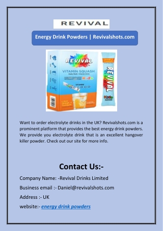 Energy Drink Powders | Revivalshots.com