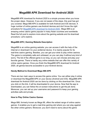 Mega888 APK Download for Android 2020