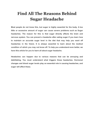 Find All The Reasons Behind Sugar Headache