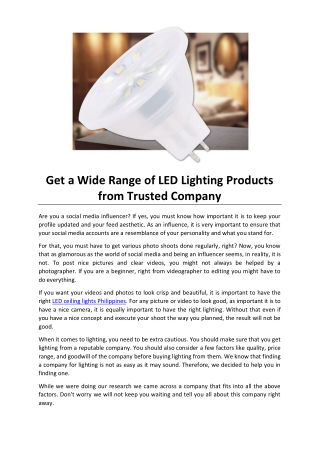 Get a Wide Range of LED Lighting Products from Trusted Company