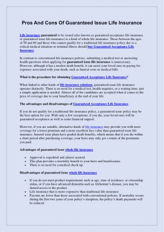 Pros And Cons Of Guaranteed Issue Life Insurance