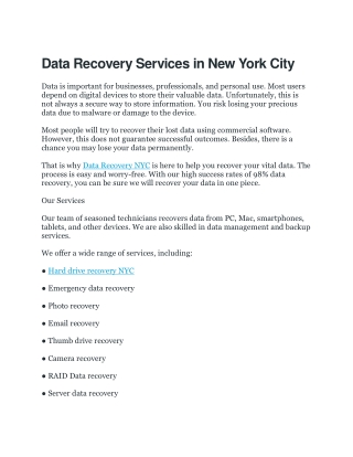Data Recovery Services in New York City