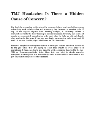 TMJ Headache: Is There a Hidden Cause of Concern?