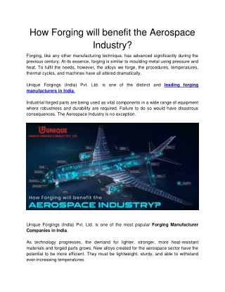 How Forging will benefit the Aerospace Industry