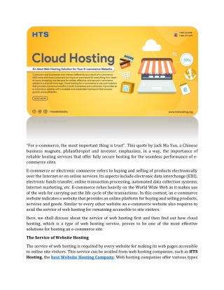 Cloud Hosting: An Ideal Web Hosting Solution for Your E-commerce Website