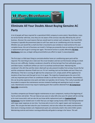 Eliminate All Your Doubts About Buying Genuine AC Parts