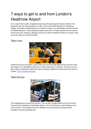 7 ways to get to and from London's Heathrow Airport