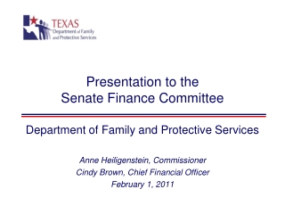 Presentation to the Senate Finance Committee