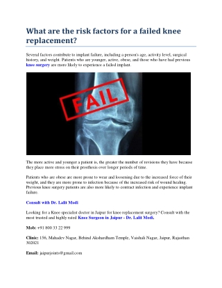 What are the risk factors for a failed knee replacement