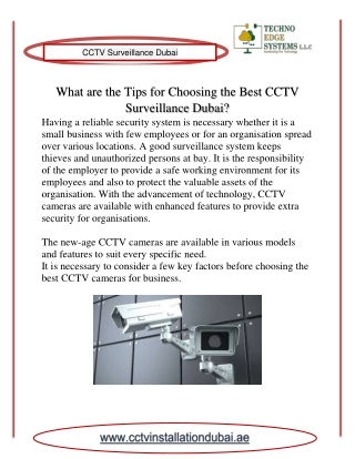 What are the Tips for Choosing the Best CCTV Surveillance Dubai?