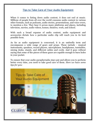 Tips to Take Care of Your Audio Equipment