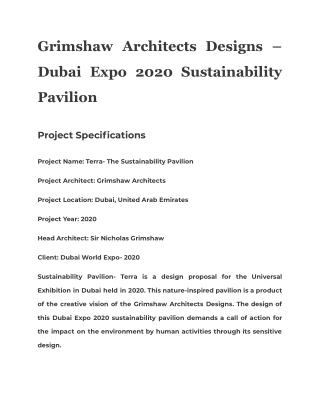 Grimshaw Architects Designs – Dubai Expo 2020 Sustainability Pavilion