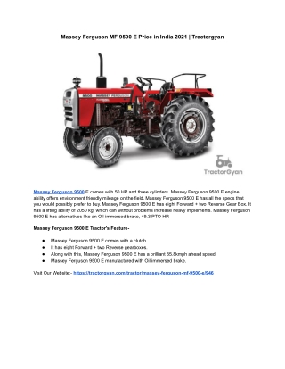 Massey Ferguson MF 9500 E Price in India 2021 | Tractorgyan