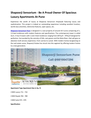 Shapoorji Sensorium - Be A Proud Owner Of Spacious Luxury Apartments At Pune