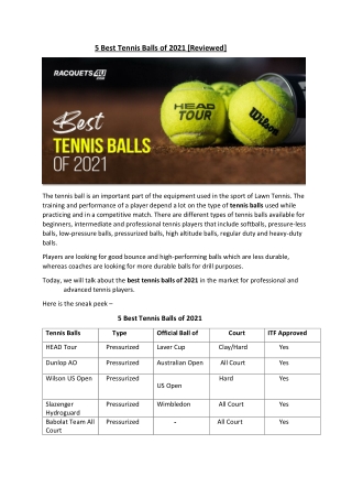 5 Best Tennis Balls of 2021
