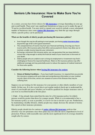 Seniors Life Insurance- How to Make Sure You're Covered