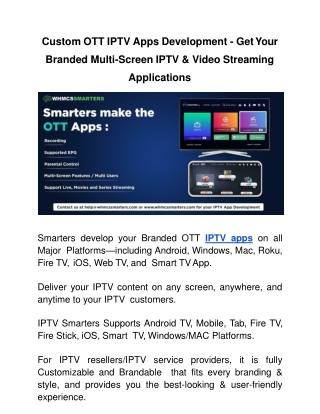 Custom OTT IPTV Apps Development - Get Your Branded  IPTV & Video Streaming Apps