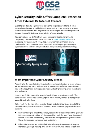 Cyber Security India Offers Complete Protection From External Or Internal Threat