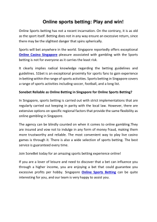 Online sports betting: Play and win!
