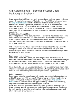 Gigi Catalin Neculai – Benefits of Social Media Marketing for Business