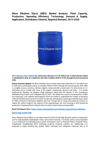 Mono Ethylene Glycol Market Size, Trends, Industry Growth, 2030