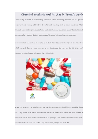 Chemical products and its Uses in Today’s world