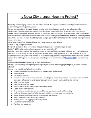 Is Nova City a Legal Housing Project