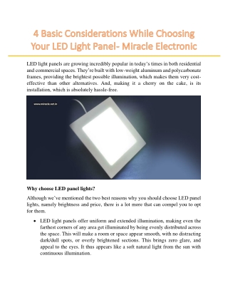 4 Basic Considerations While Choosing Your LED Light Panel - Miracle Electronic