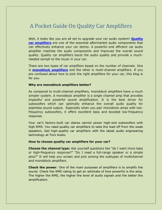 A Pocket Guide On Quality Car Amplifiers
